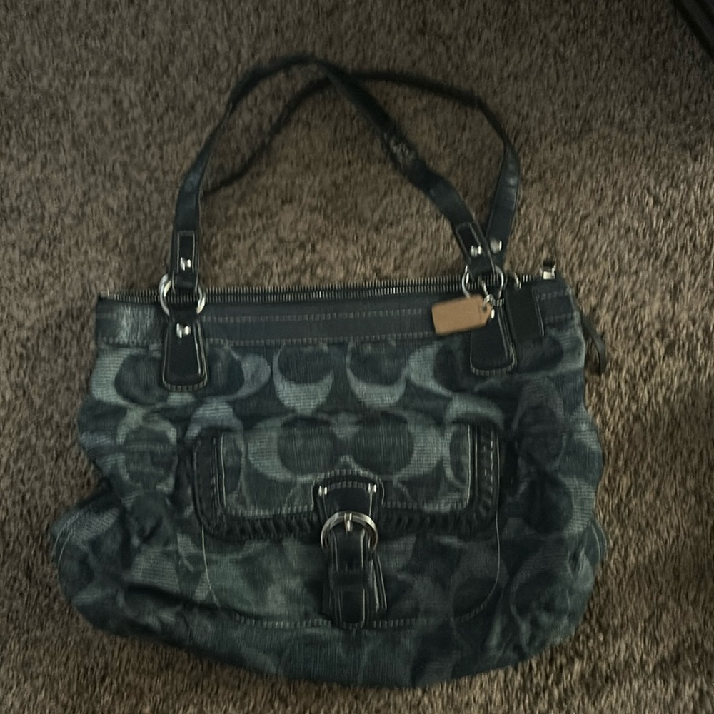 Navy Denim Signature Optic Shoulder Glam purse 
& zip wallet set